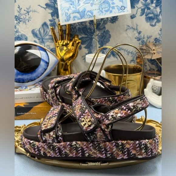 🆕 TORY BURCH 🧿 NWOB Kira Sport Sandal, Rose Cocoa Multi Tweed Dad Sandal Sz7.5 - Picture 9 of 14